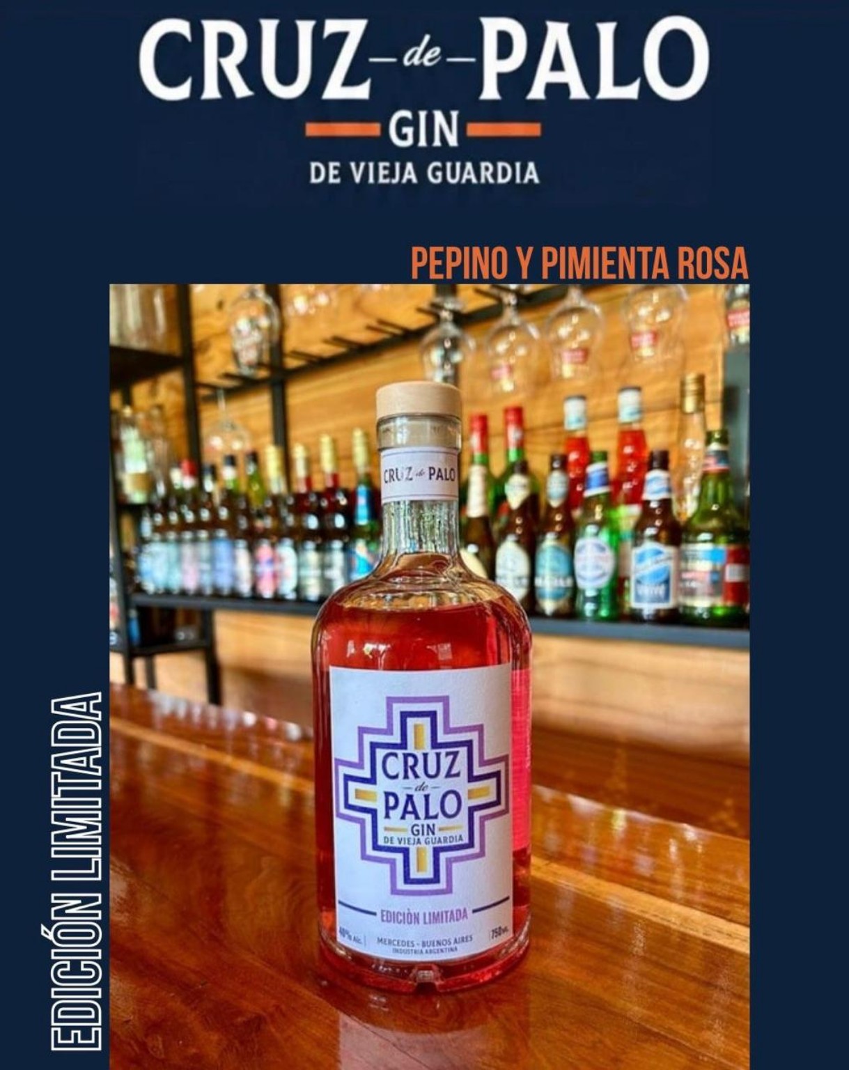 Botella de Cruz de Palo edición limitada, pepino y pimienta rosa